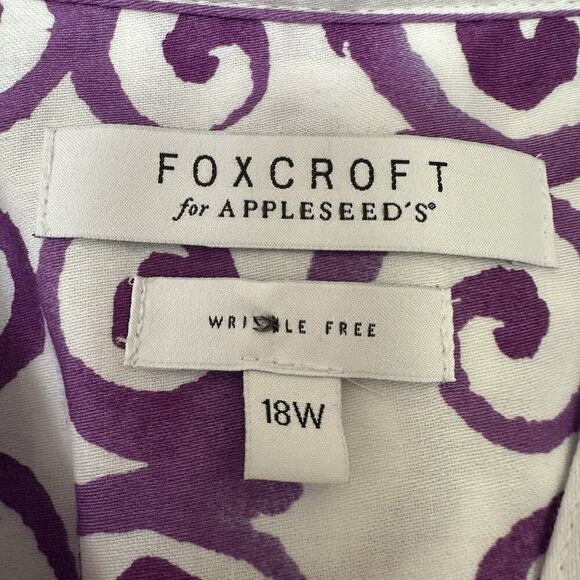 Foxcroft Wrinkle Free Tunic Top Purple 18W Women 3/4 Sleeve V-neck 100% Cotton - Picture 2 of 7